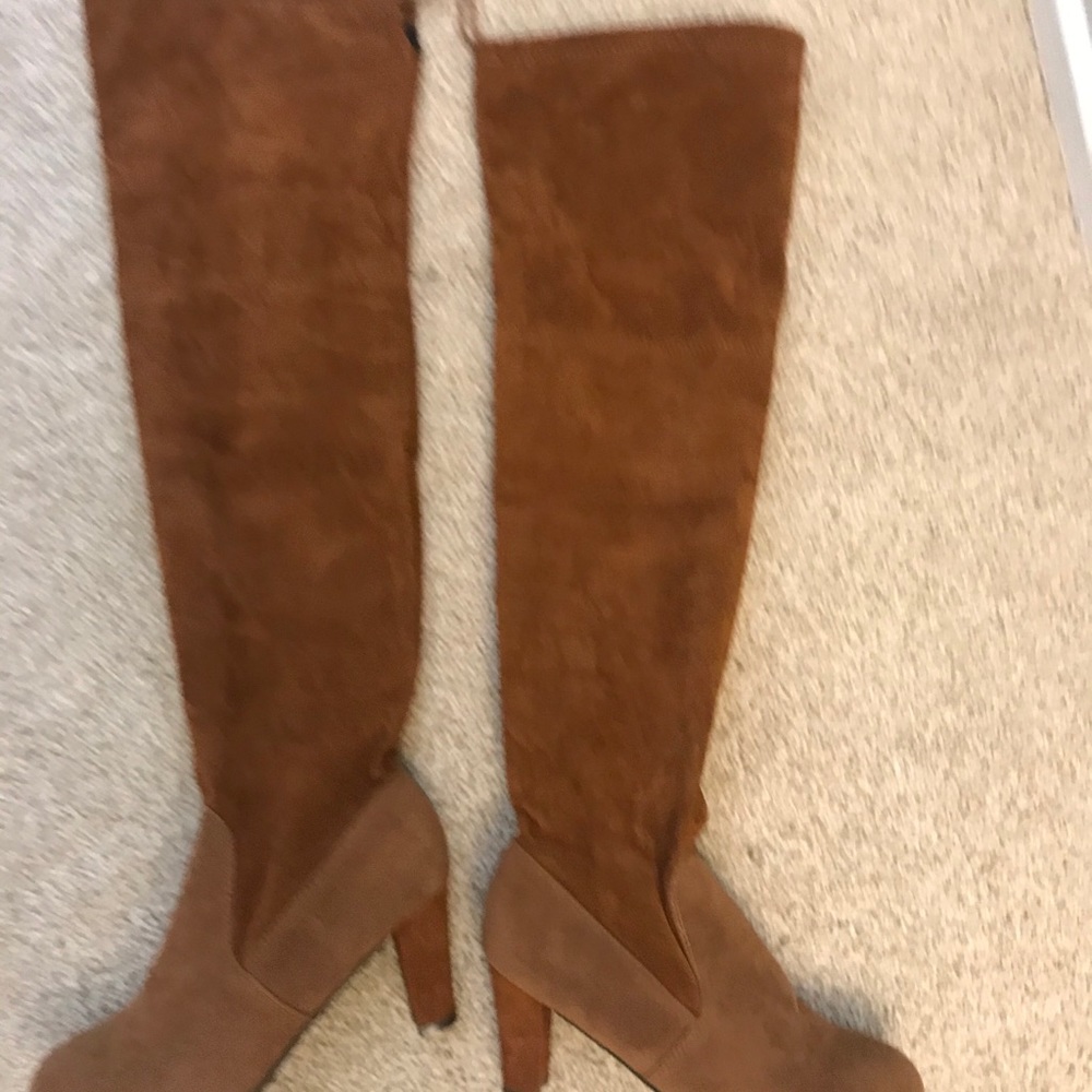 Brown Vegan Suede Brown Over The Knee Boots - Picture 4 of 5